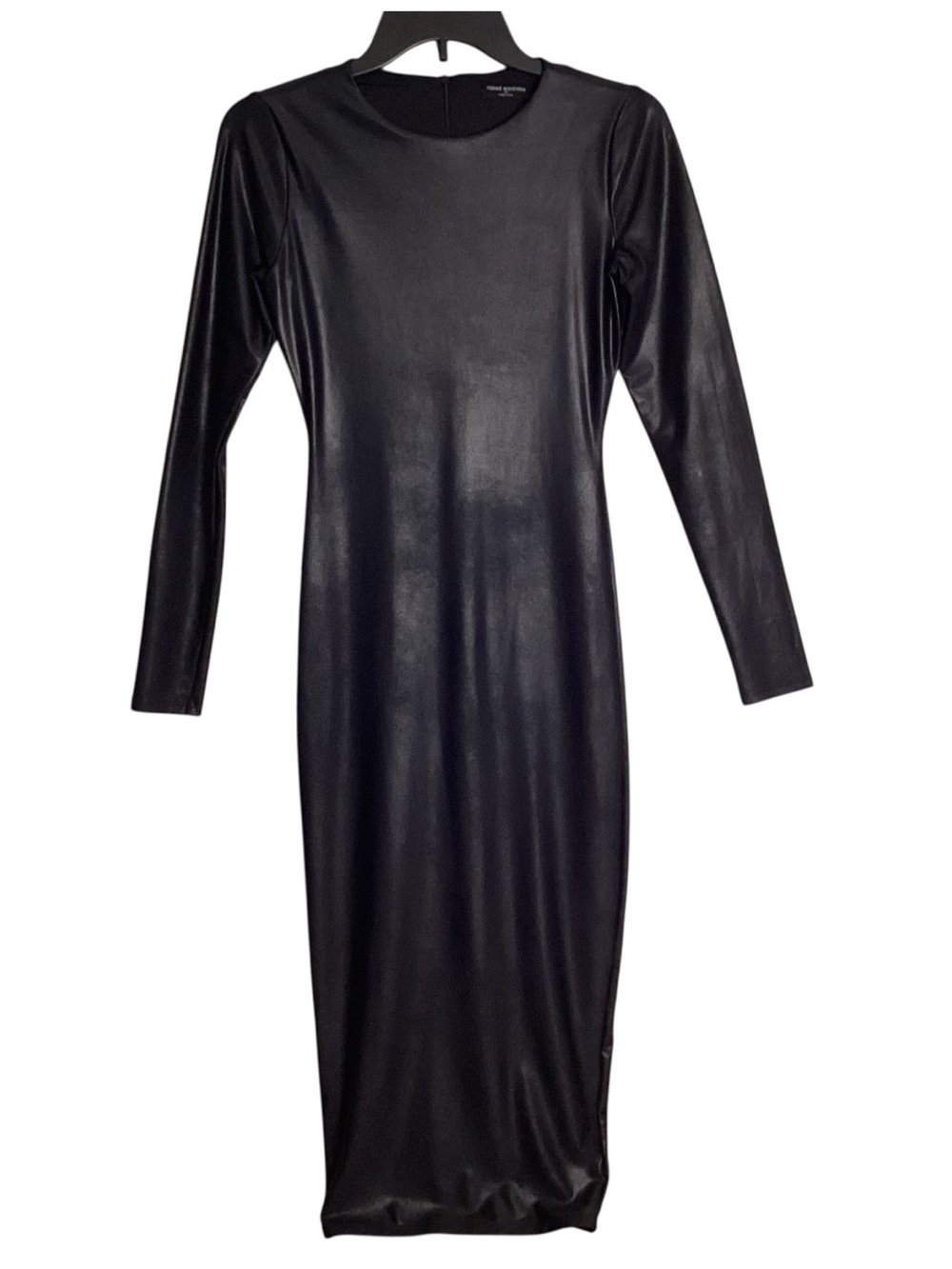 Naked Wardrobe Drippin’ Hard Black Faux Leather Bodycon Midi Dress Medium